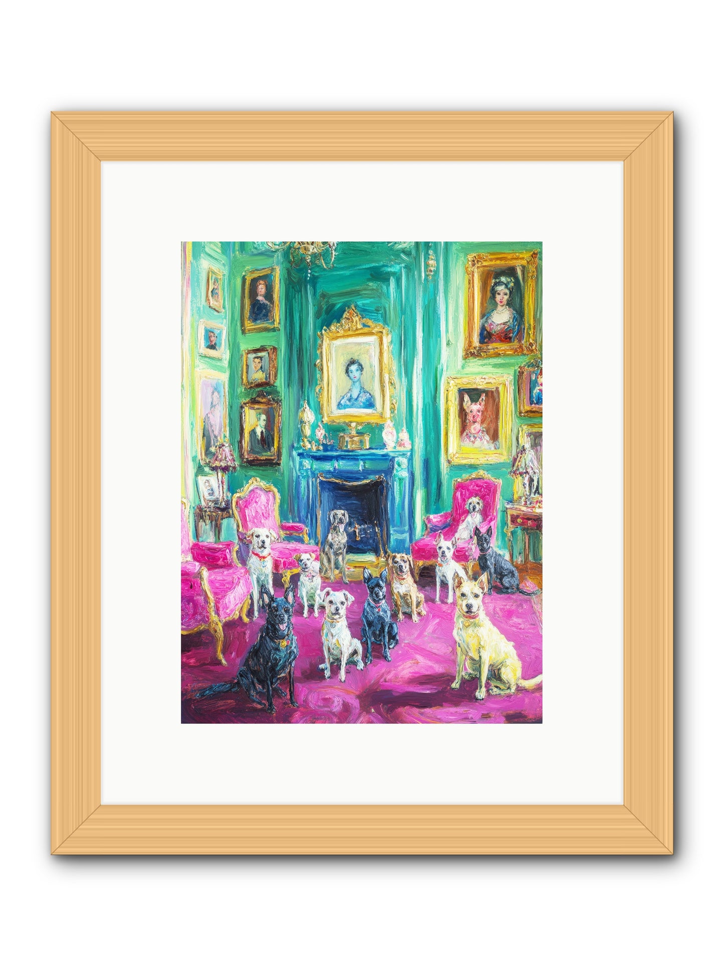 Parlor Dogs Taking Tea -- Framed Print - Natural 9x12