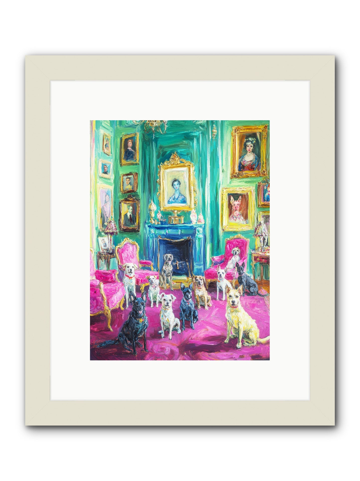Parlor Dogs Taking Tea -- Framed Print - White 9x12