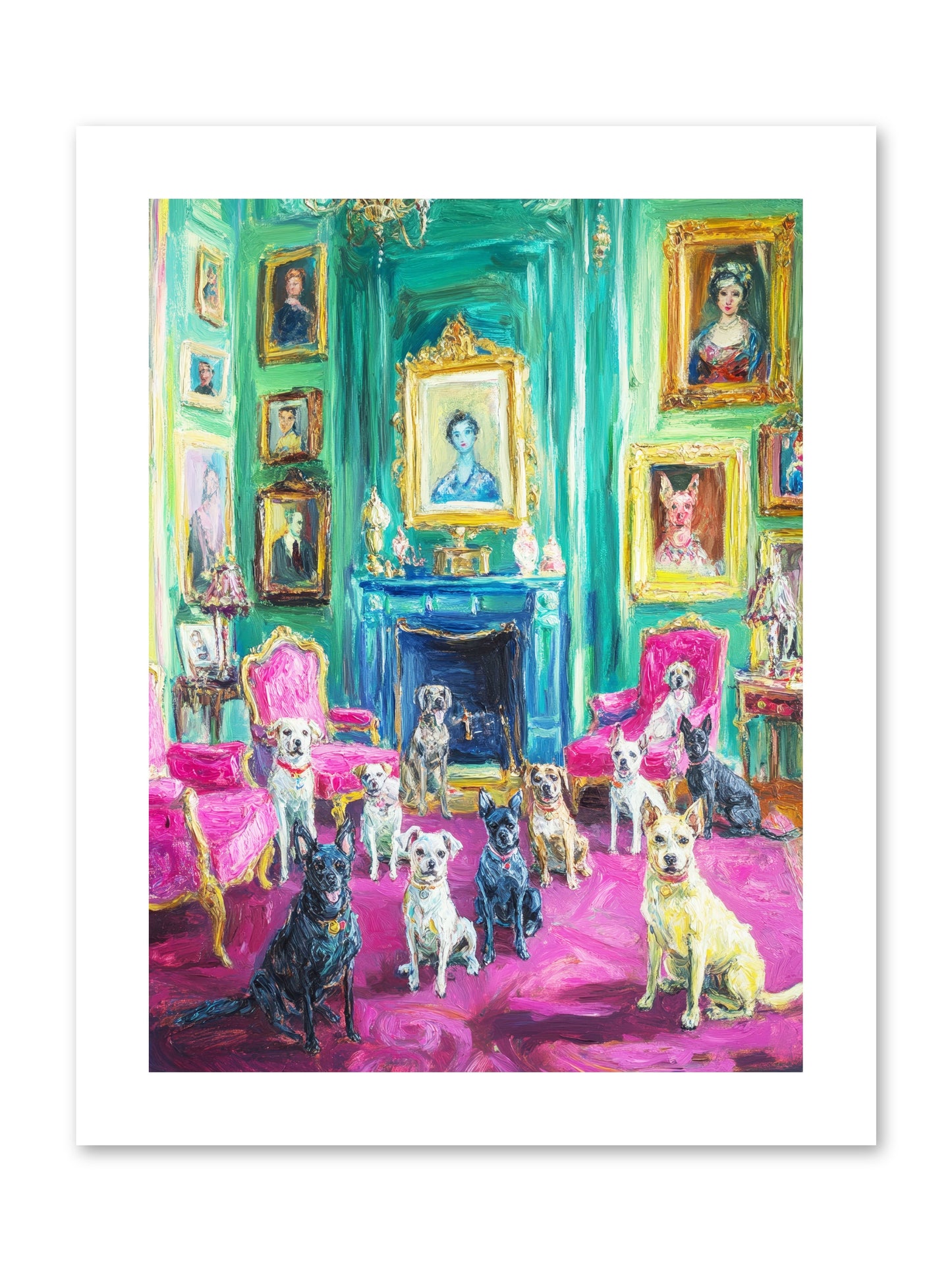 Parlor Dogs Taking Tea -- Loose Canvas Print 9x12