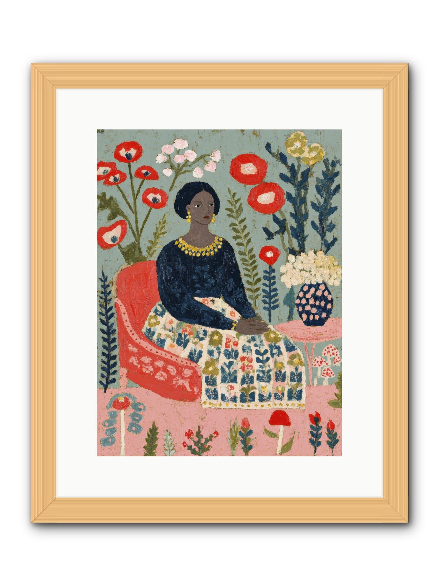 Patchwork Petals & Promise-REZ -- Framed Print - Natural 12x16