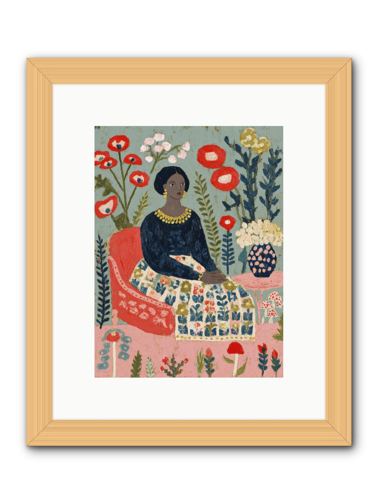 Patchwork Petals & Promise-REZ -- Framed Print - Natural 9x12