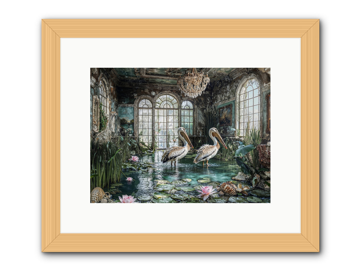 Pelicans Of The Grand Tour -- Framed Print - Natural 12x9