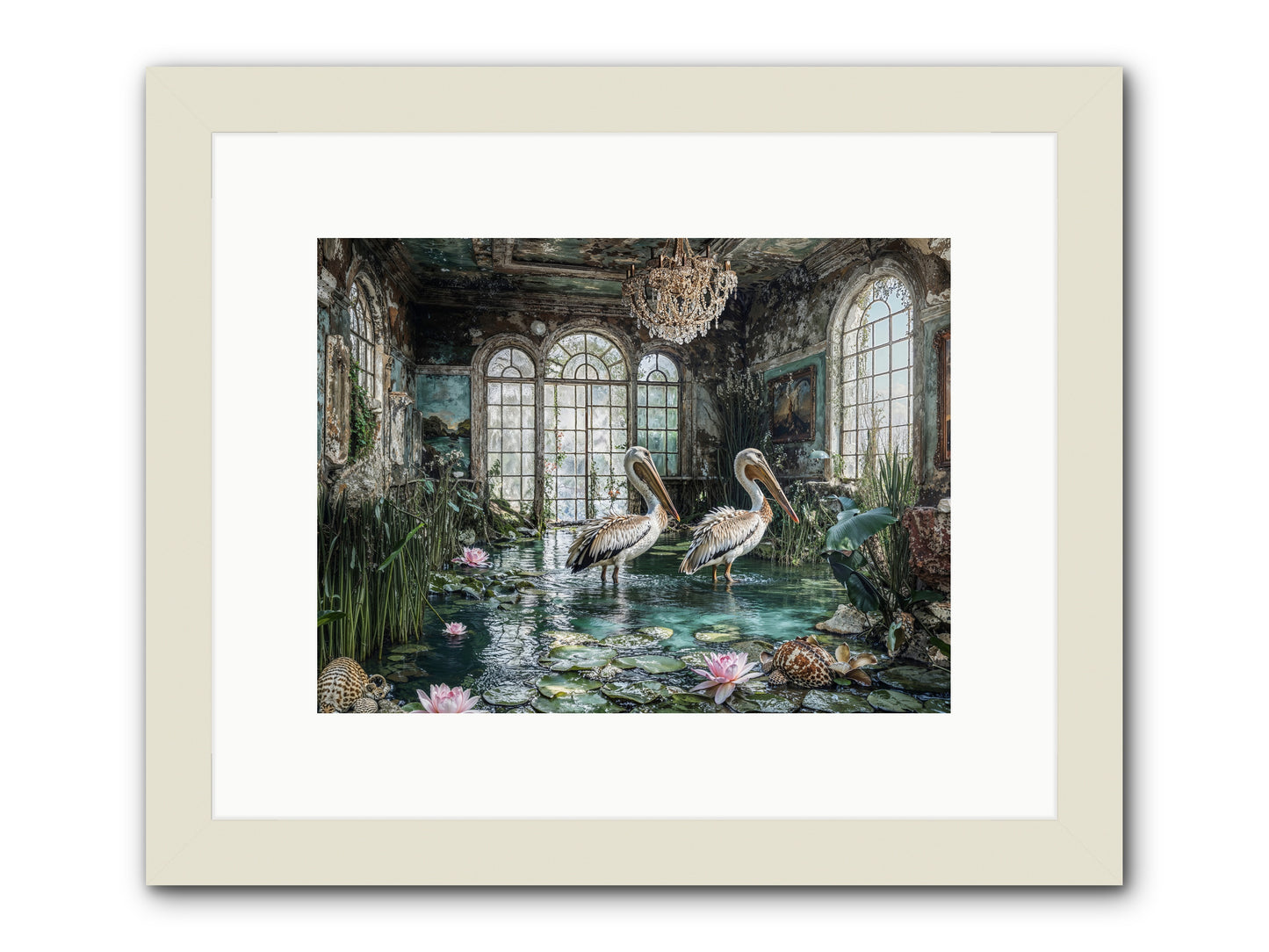 Pelicans Of The Grand Tour -- Framed Print - White 12x9