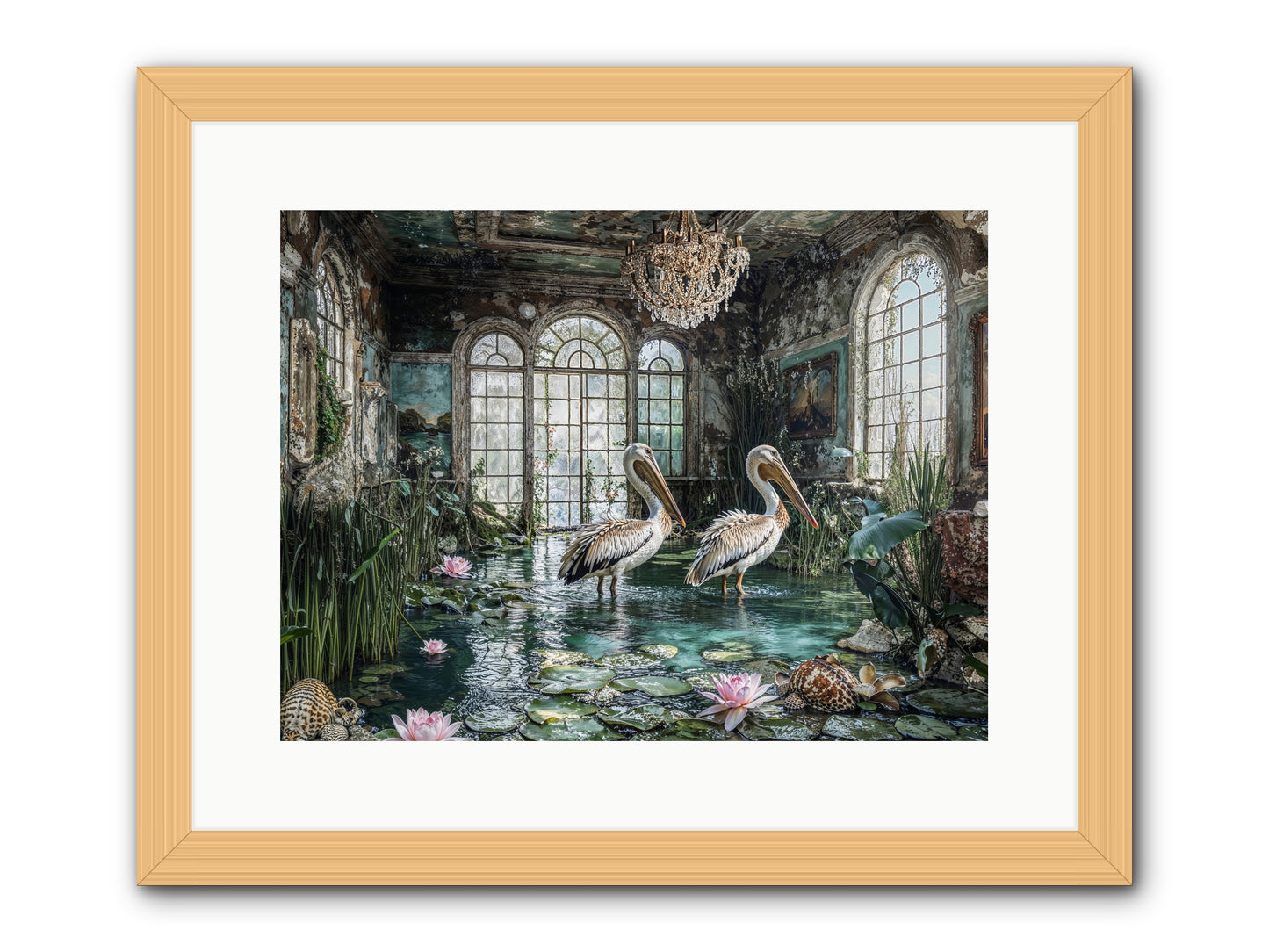Pelicans Of The Grand Tour -- Framed Print - Natural 16x12