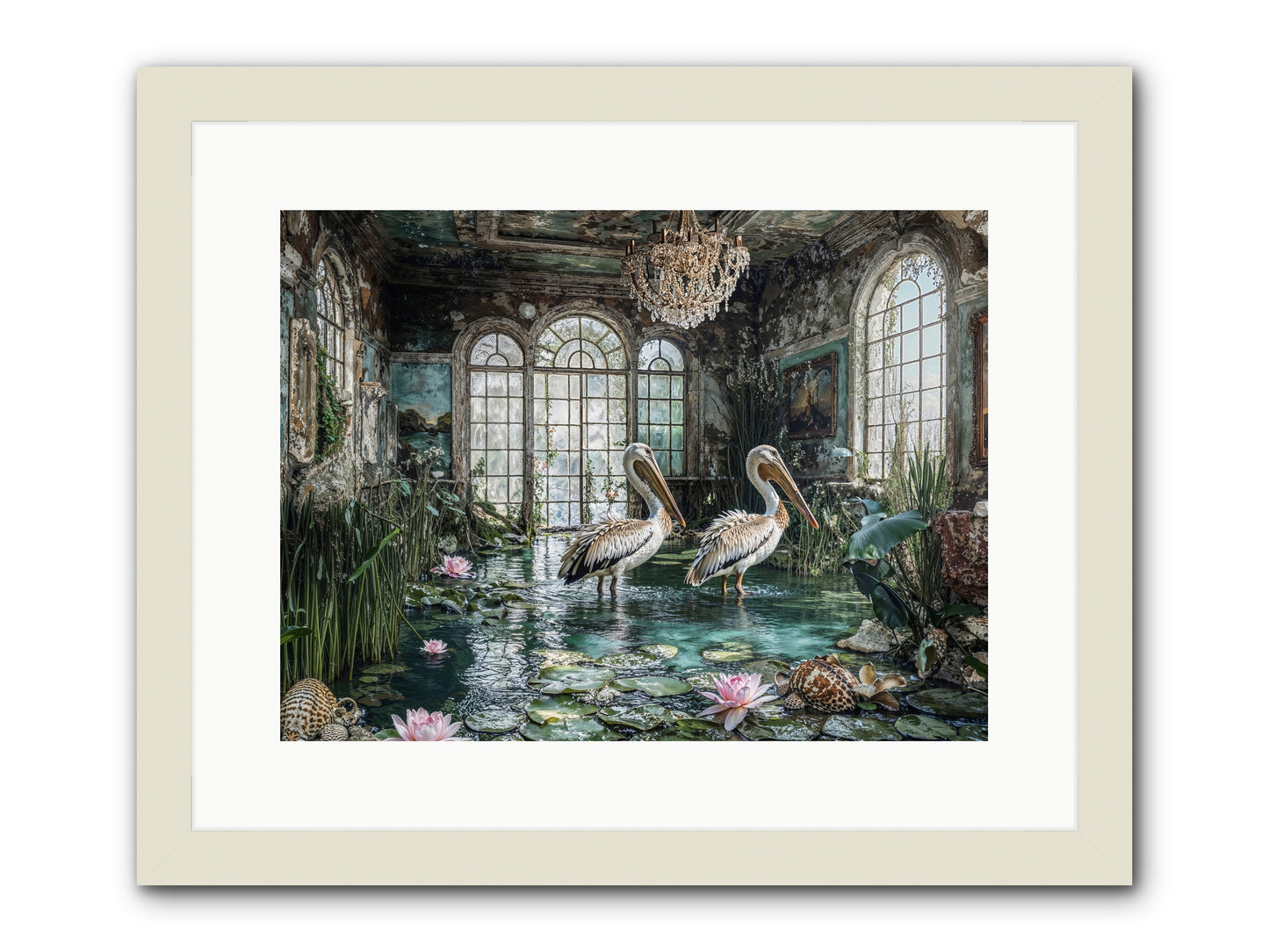 Pelicans Of The Grand Tour -- Framed Print - White 16x12