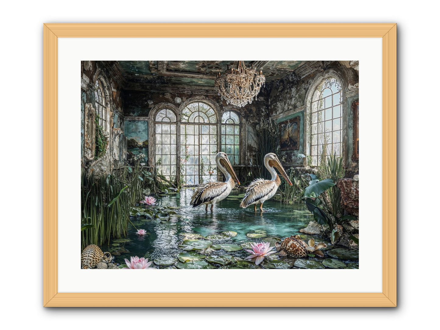 Pelicans Of The Grand Tour -- Framed Print - Natural 24x18