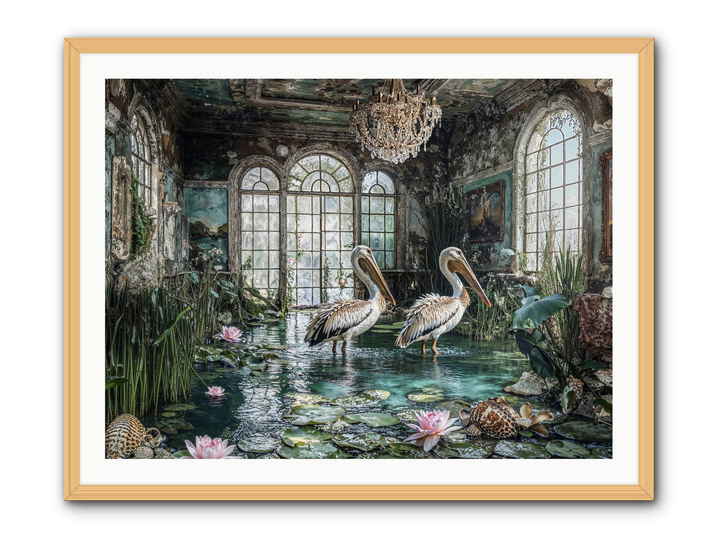 Pelicans Of The Grand Tour -- Framed Print - Natural 40x30