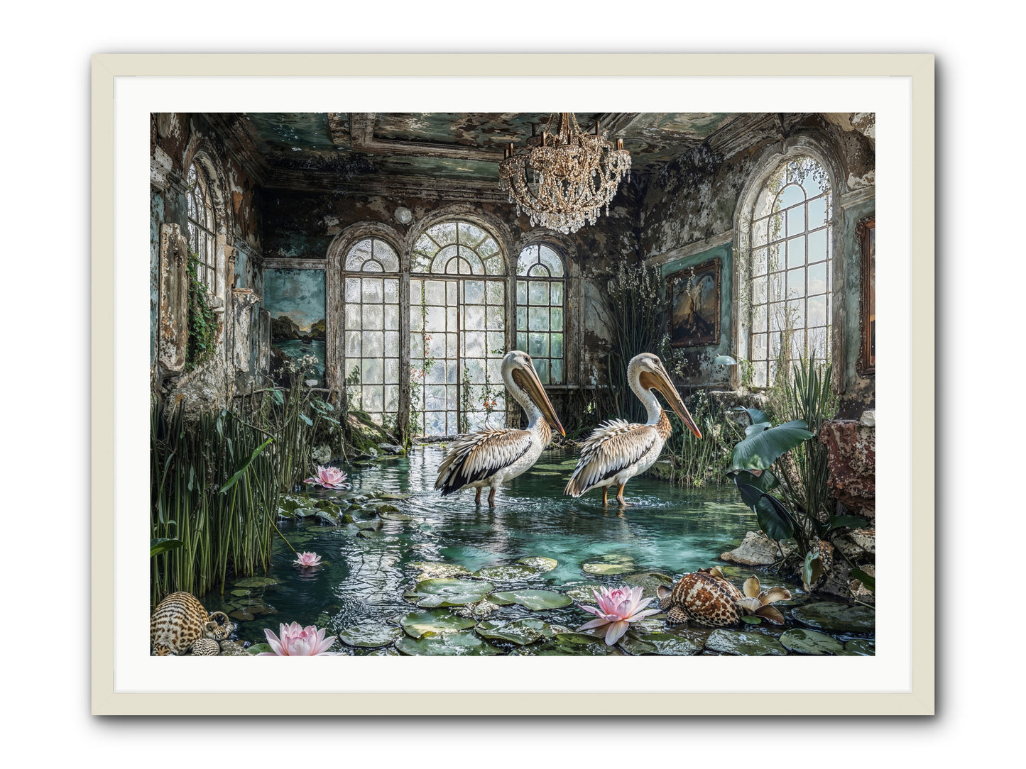 Pelicans Of The Grand Tour -- Framed Print - White 40x30