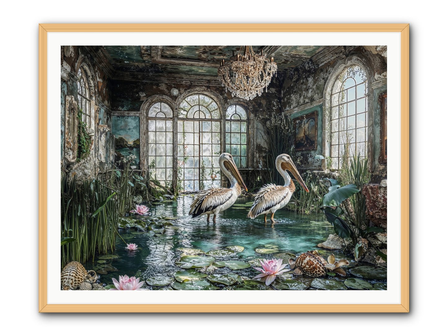 Pelicans Of The Grand Tour -- Framed Print - Natural 48x36