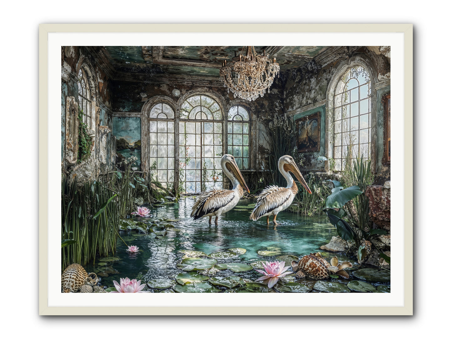 Pelicans Of The Grand Tour -- Framed Print - White 48x36
