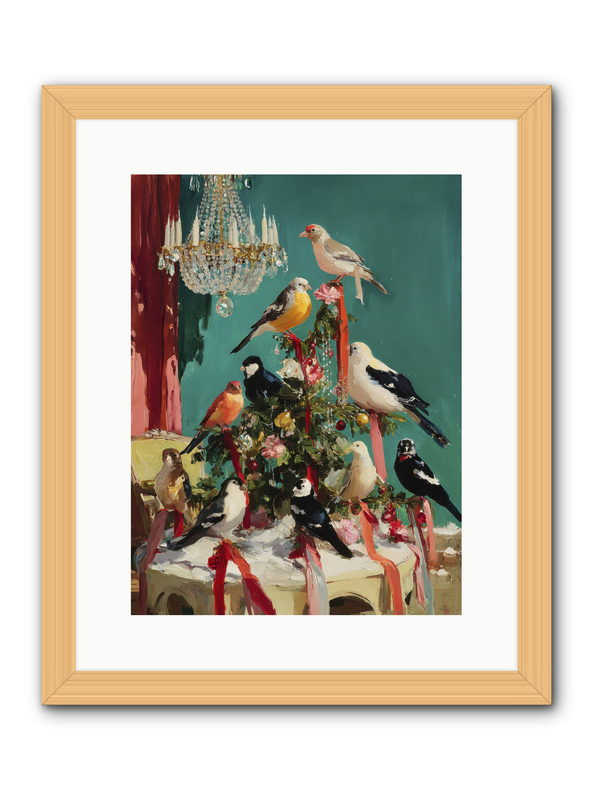 Perched & Perfectly Merry -- Framed Print - Natural 12x16