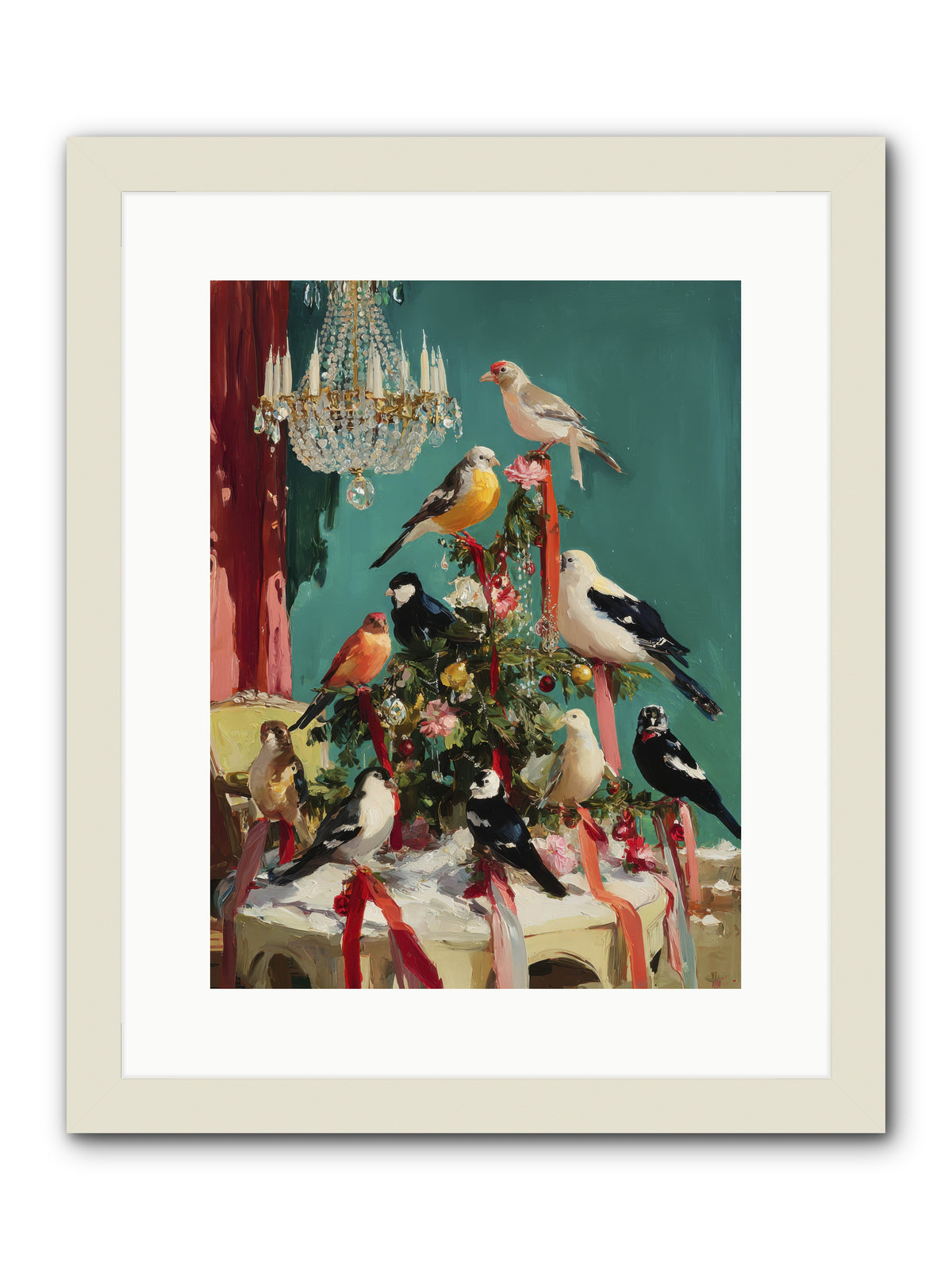 Perched & Perfectly Merry -- Framed Print - White 12x16