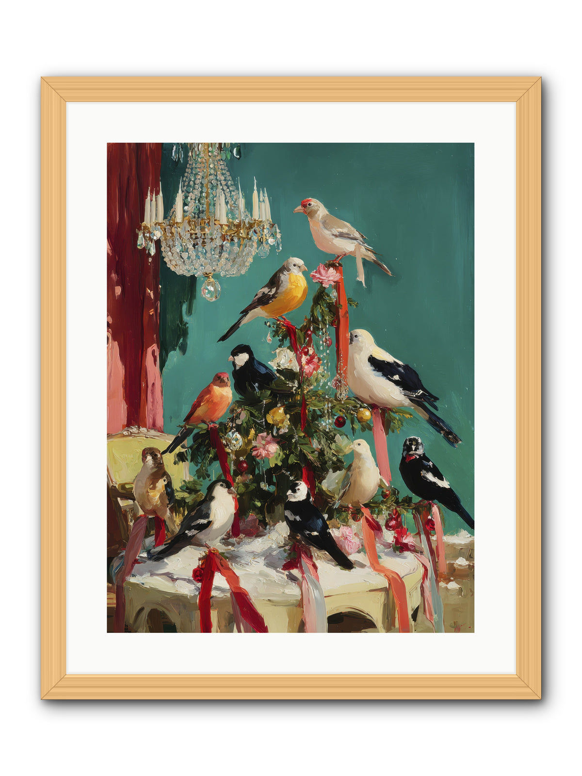 Perched & Perfectly Merry -- Framed Print - Natural 18x24