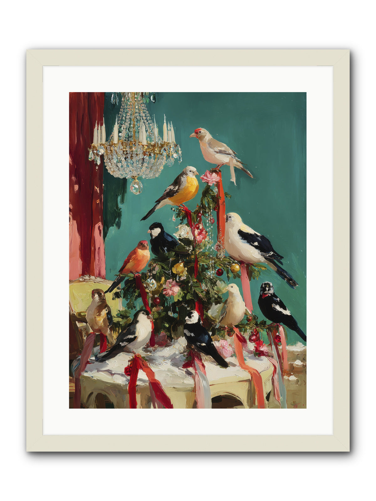 Perched & Perfectly Merry -- Framed Print - White 18x24