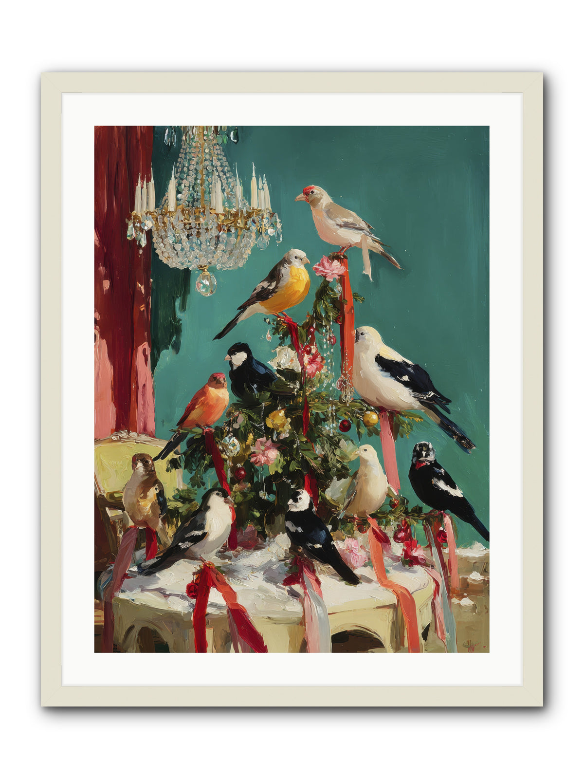Perched & Perfectly Merry -- Framed Print - White 24x32