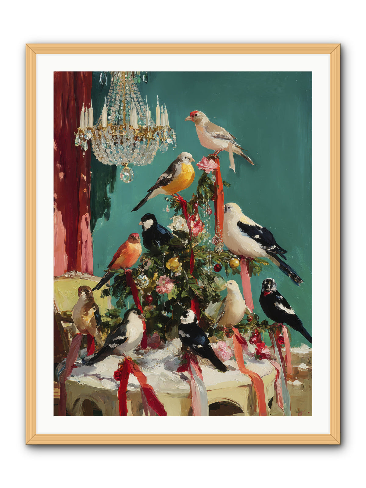 Perched & Perfectly Merry -- Framed Print - Natural 30x40
