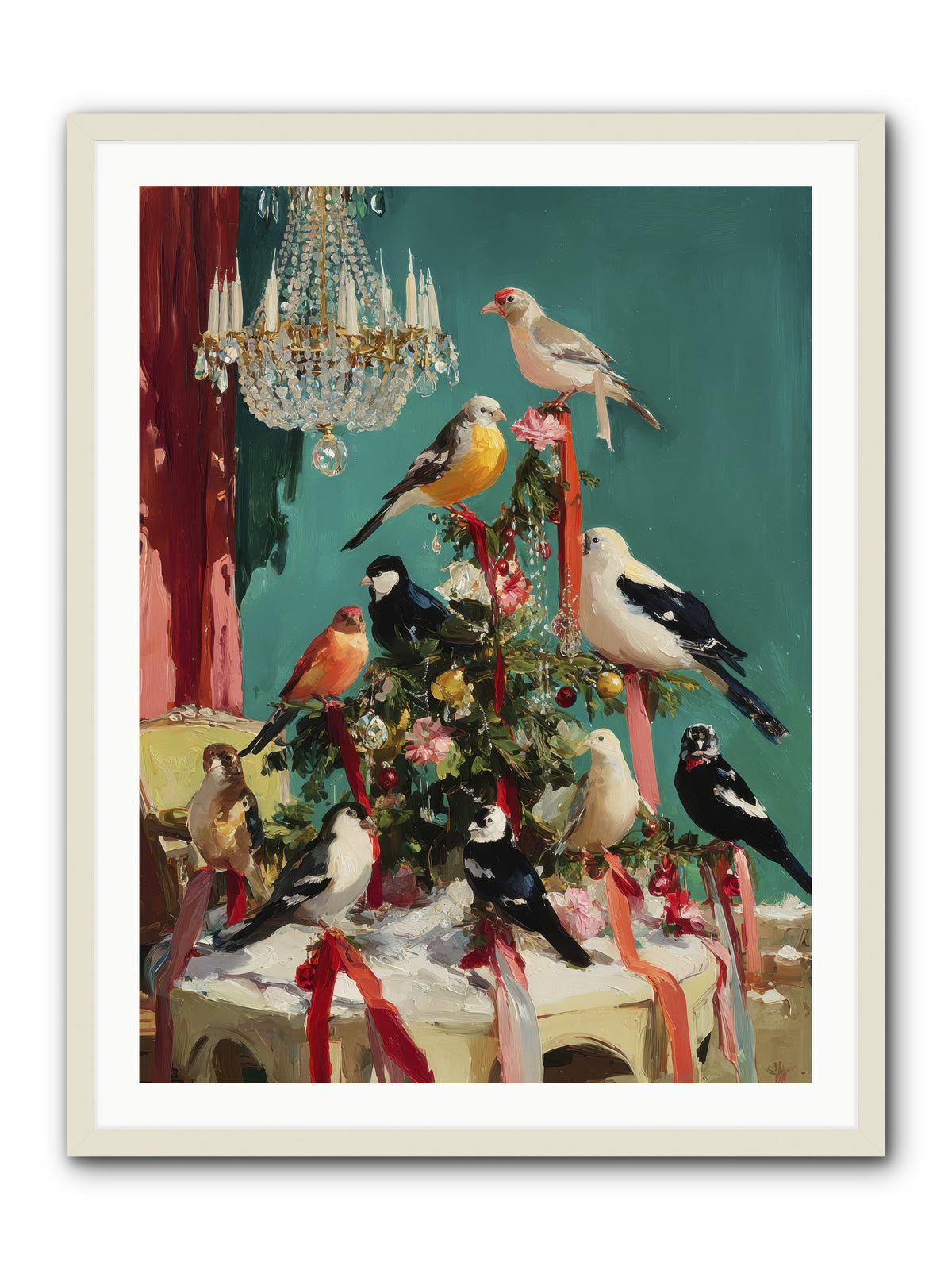 Perched & Perfectly Merry -- Framed Print - White 30x40