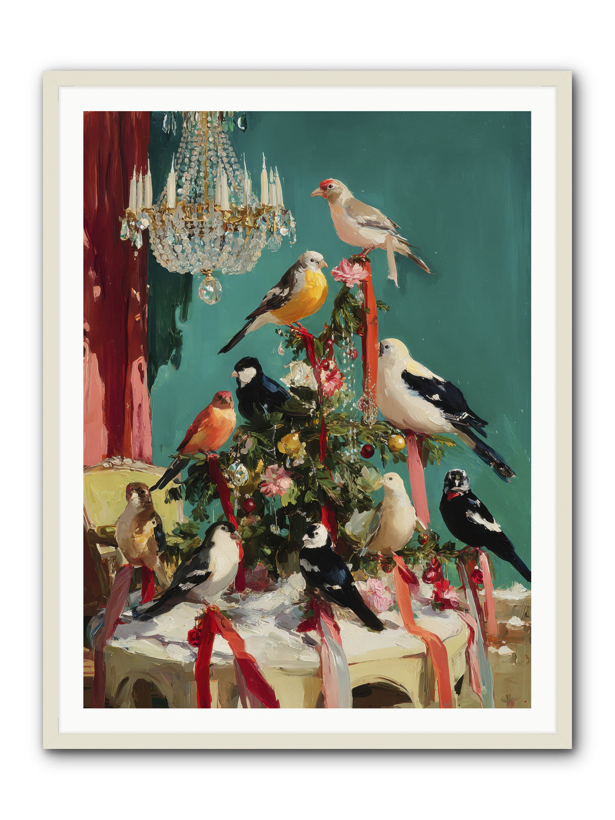 Perched & Perfectly Merry -- Framed Print - White 36x48
