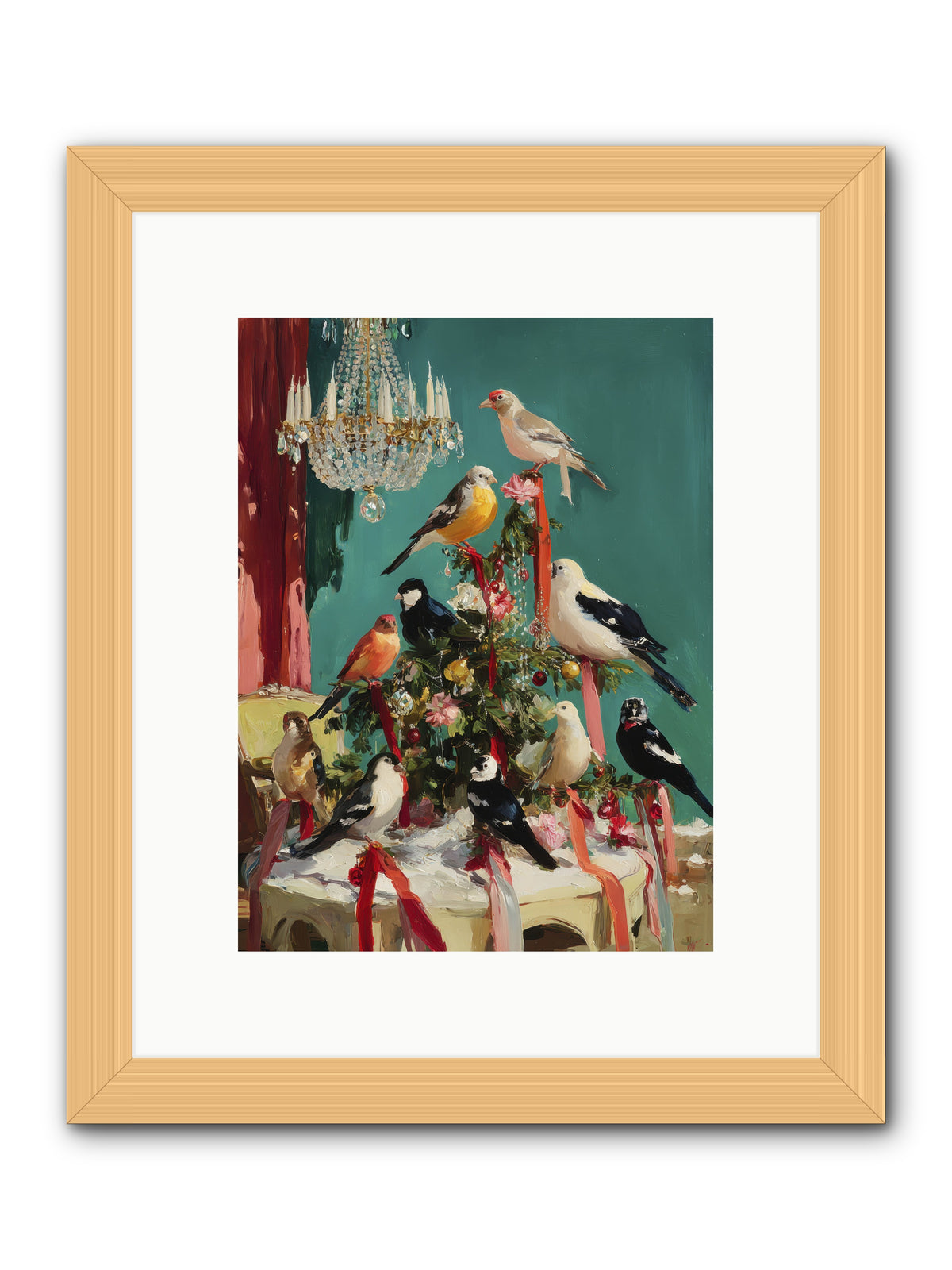 Perched & Perfectly Merry -- Framed Print - Natural 9x12