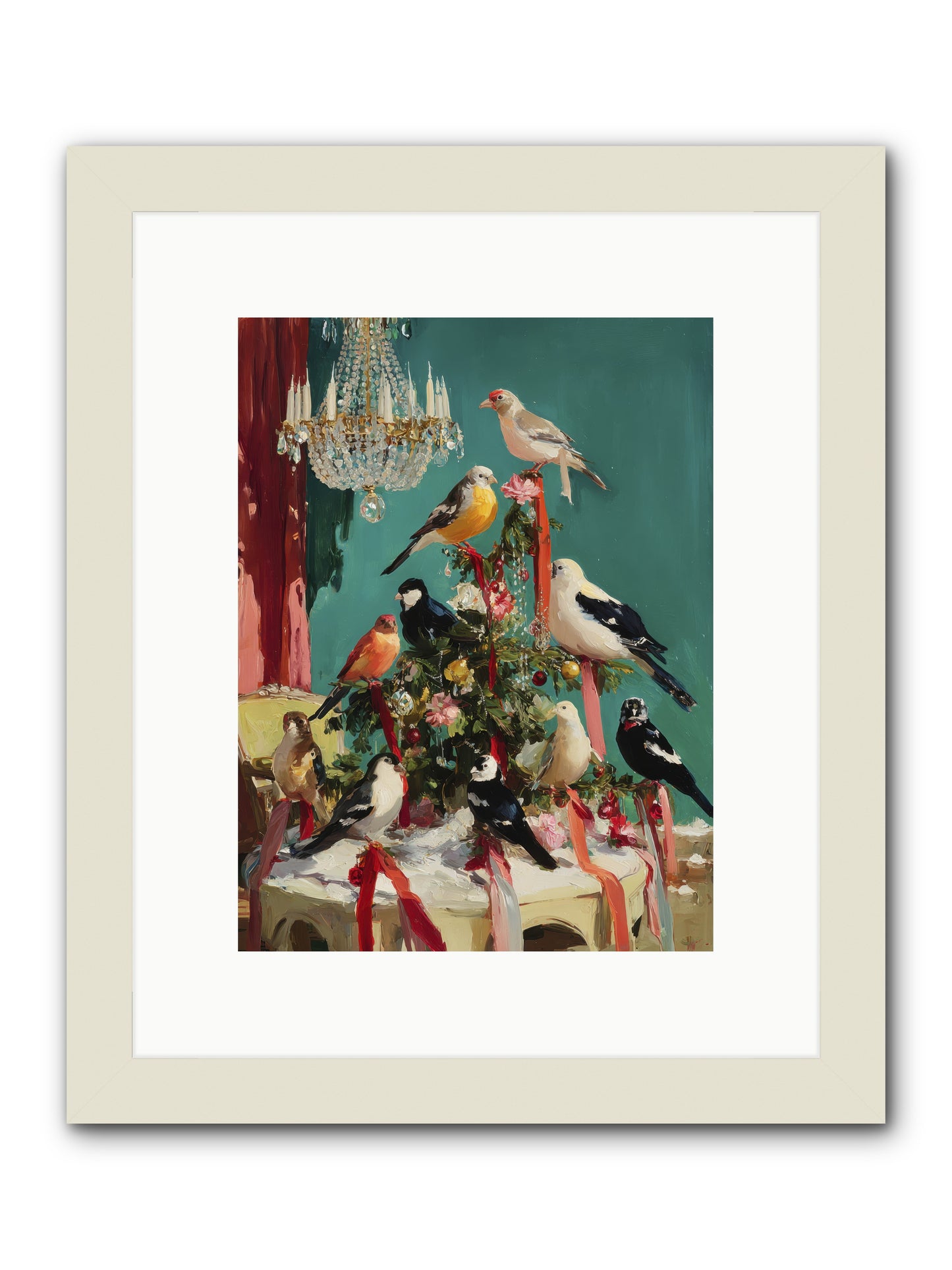 Perched & Perfectly Merry -- Framed Print - White 9x12