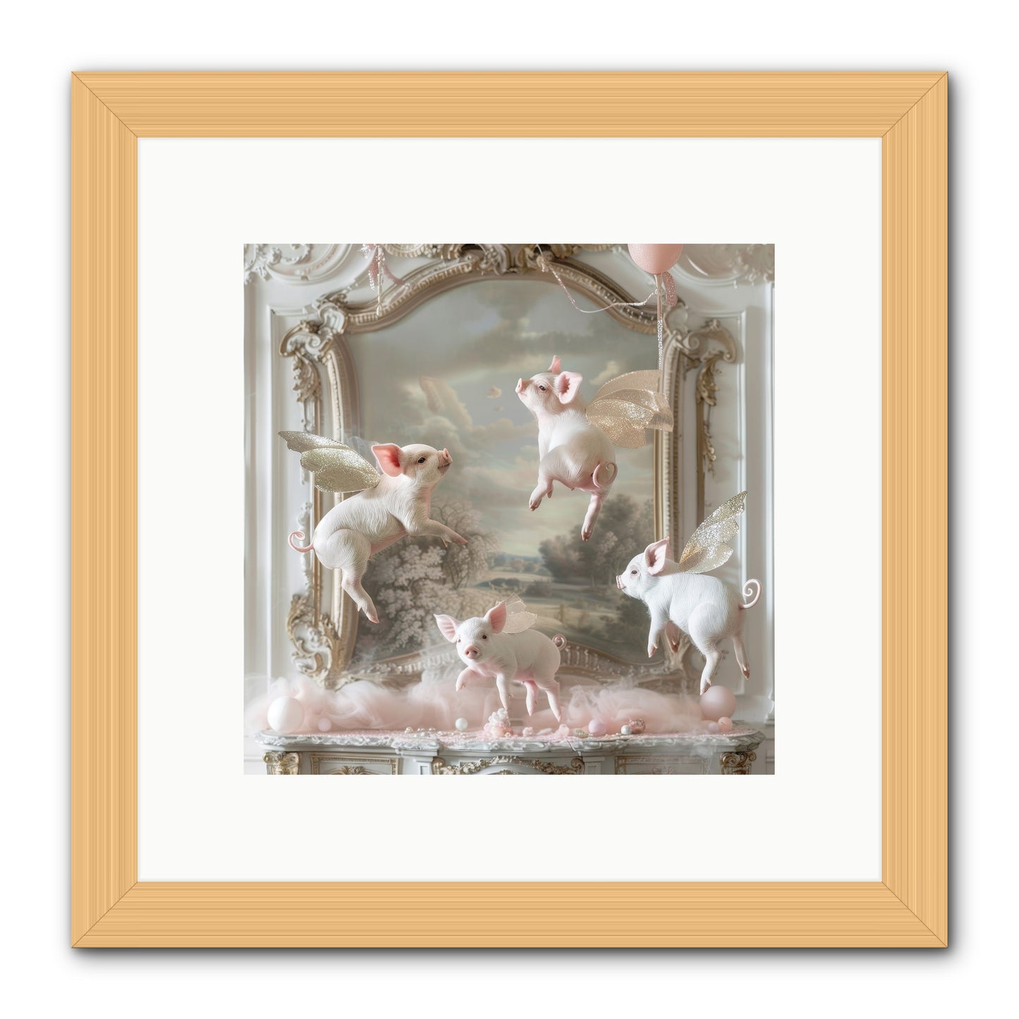 Piglets Pirouette -- Framed Print - Natural 10x10