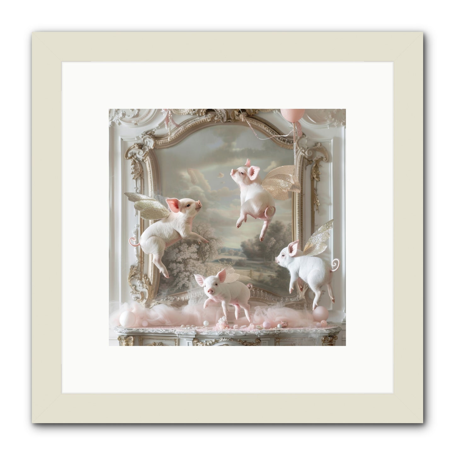 Piglets Pirouette -- Framed Print - White 10x10