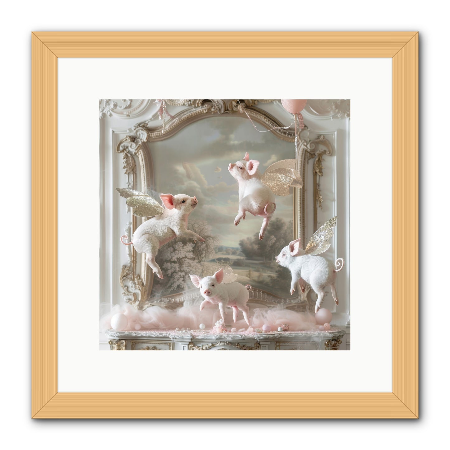 Piglets Pirouette -- Framed Print - Natural 12x12