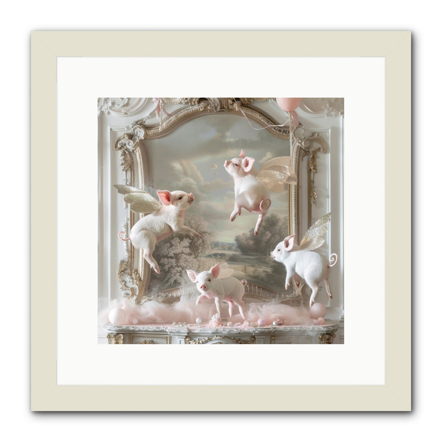 Piglets Pirouette -- Framed Print - White 12x12
