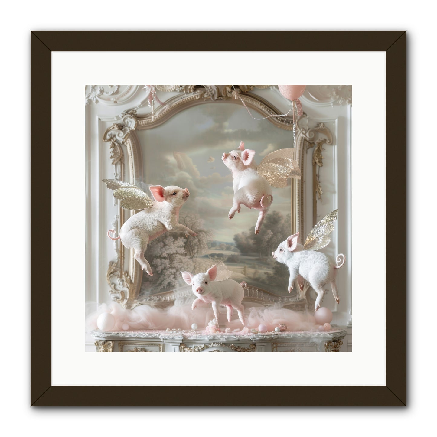 Piglets Pirouette -- Framed Print - Black 16x16