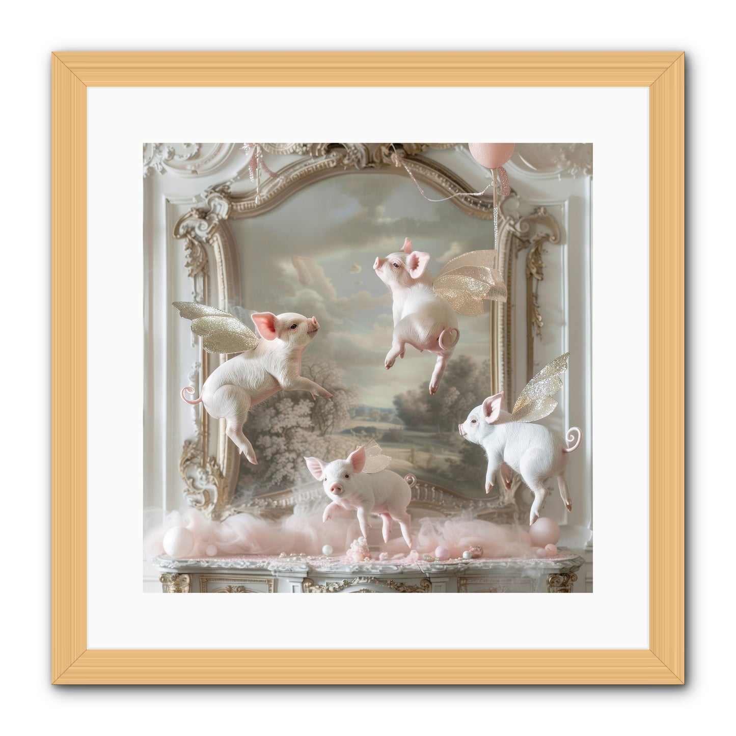 Piglets Pirouette -- Framed Print - Natural 16x16