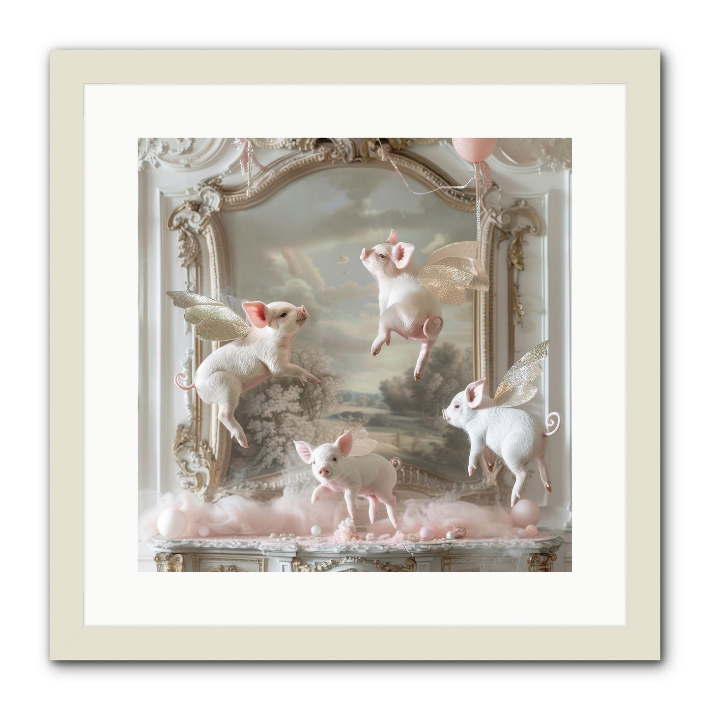Piglets Pirouette -- Framed Print - White 16x16