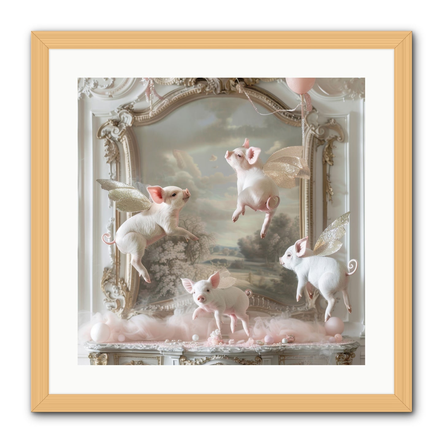 Piglets Pirouette -- Framed Print - Natural 20x20