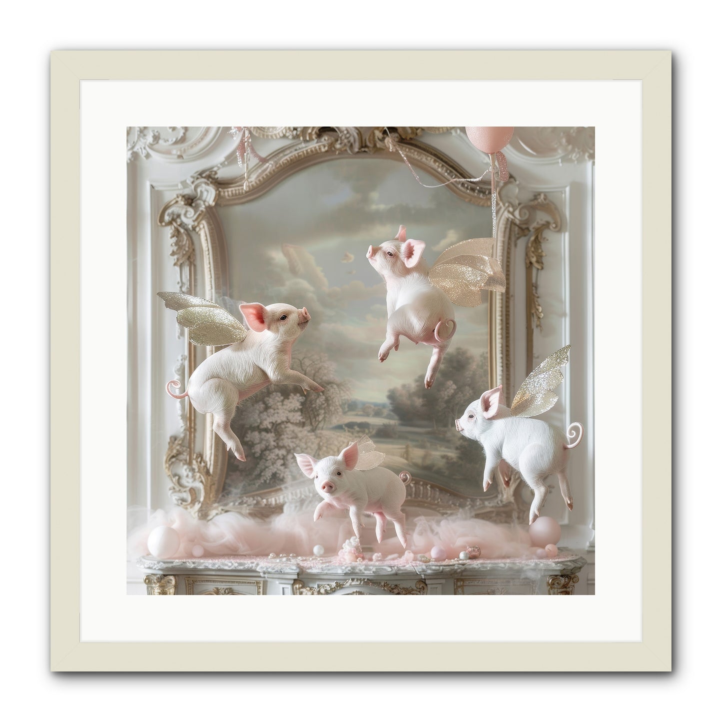 Piglets Pirouette -- Framed Print - White 20x20
