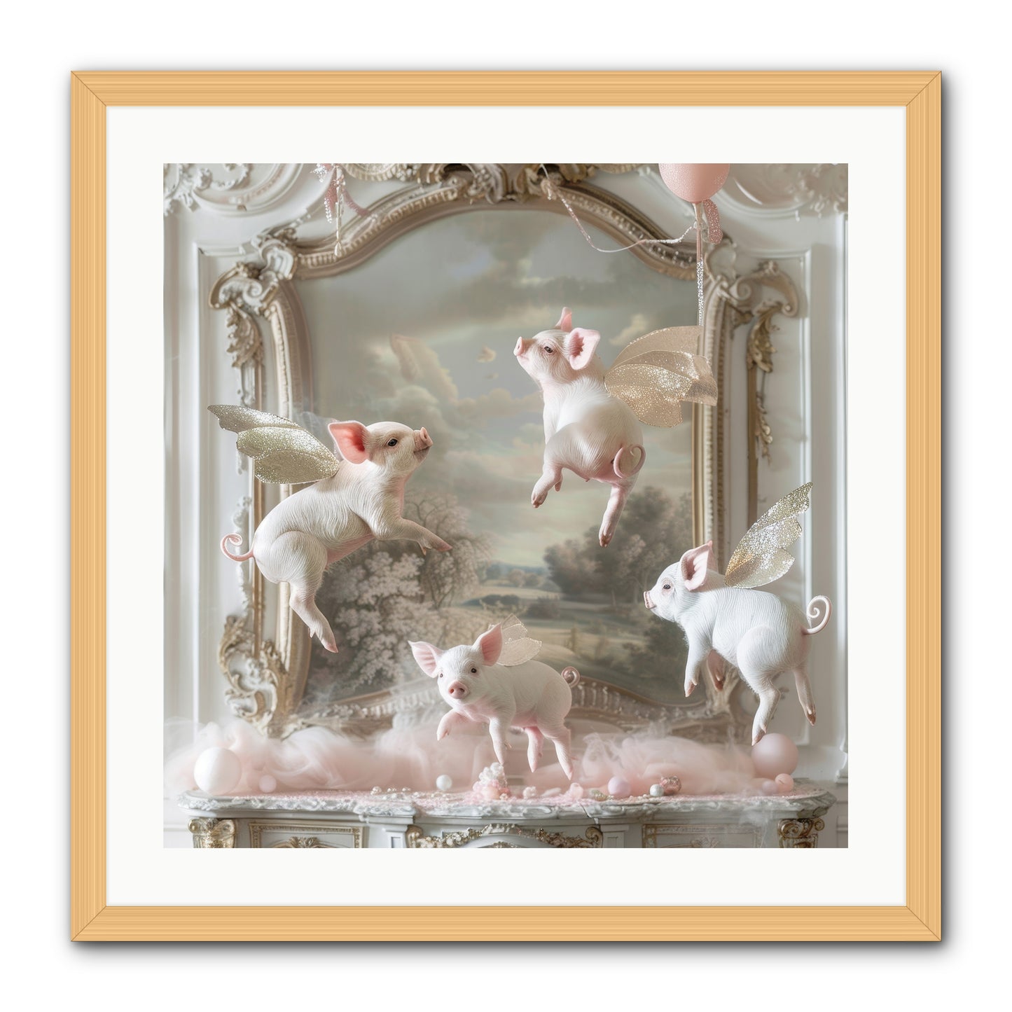 Piglets Pirouette -- Framed Print - Natural 24x24
