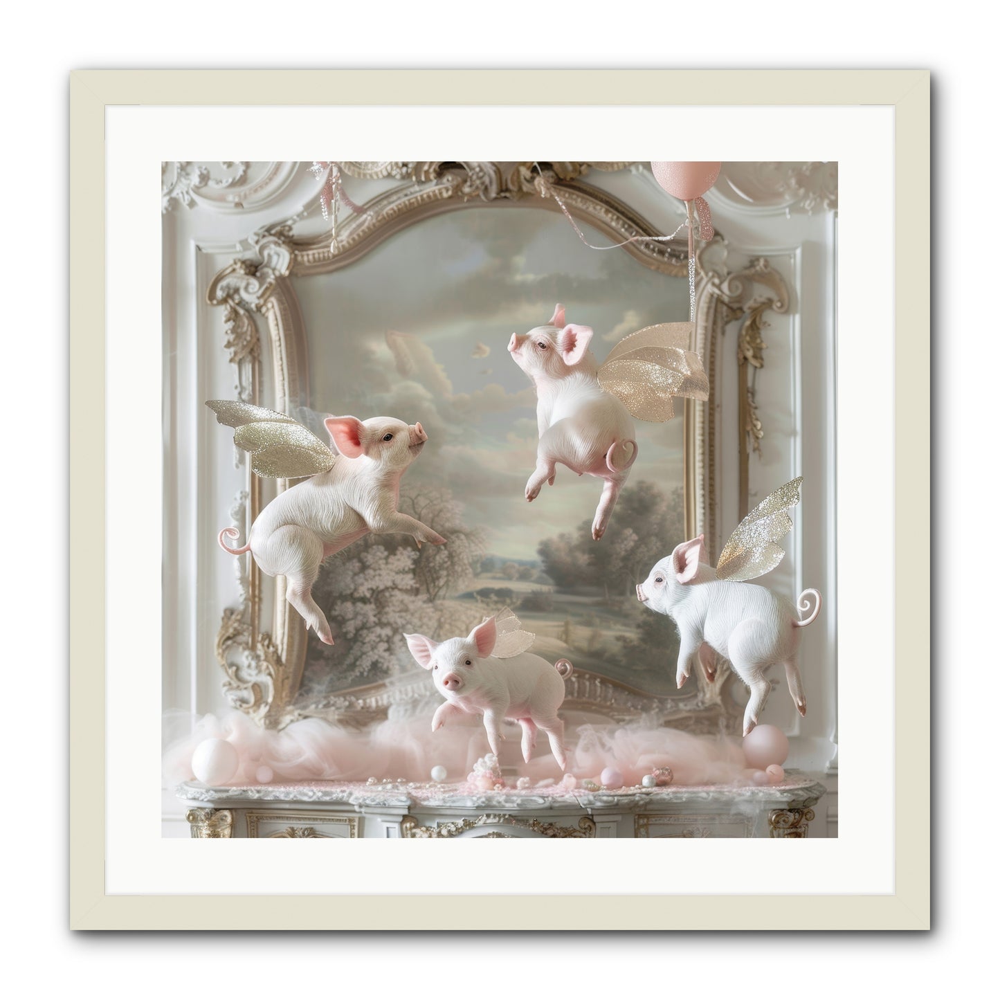 Piglets Pirouette -- Framed Print - White 24x24