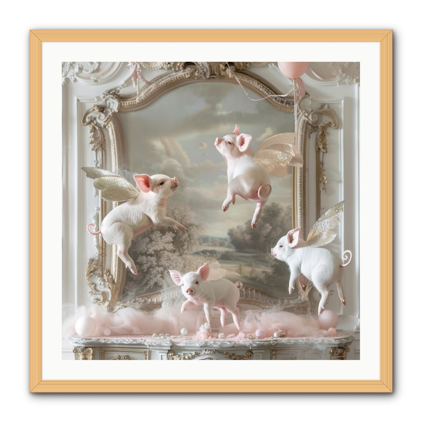 Piglets Pirouette -- Framed Print - Natural 30x30