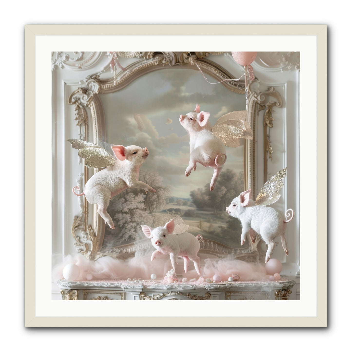 Piglets Pirouette -- Framed Print - White 30x30