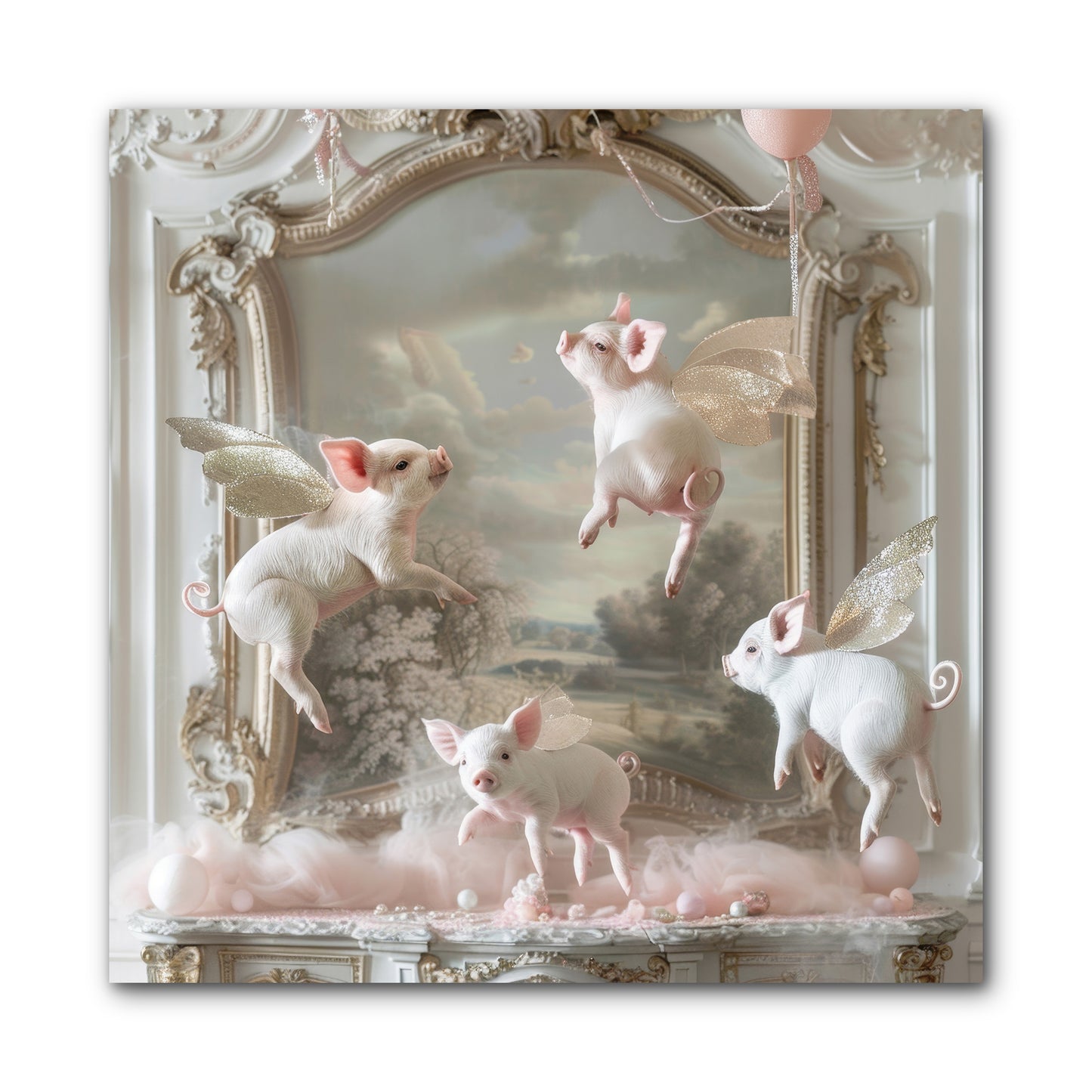 Piglets Pirouette -- Wrapped Canvas 10x10
