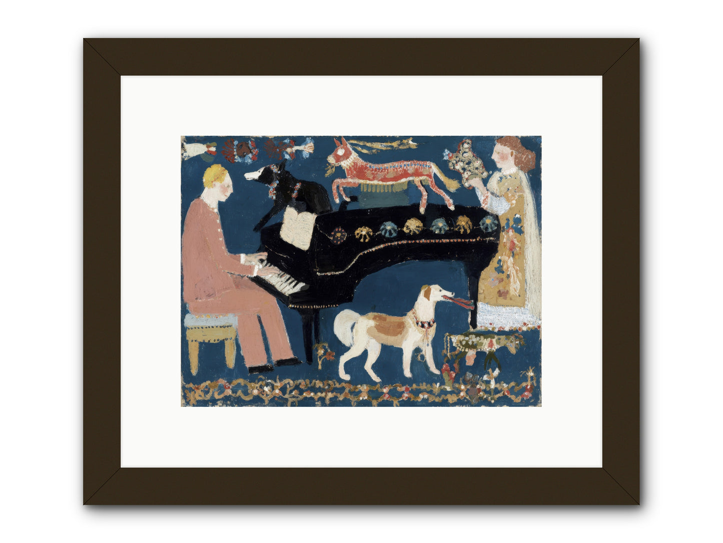 Playing Piano with wolves -- Framed Print - Black 12x9