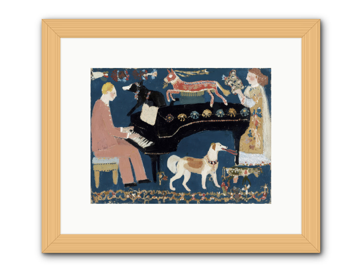 Playing Piano with wolves -- Framed Print - Natural 12x9