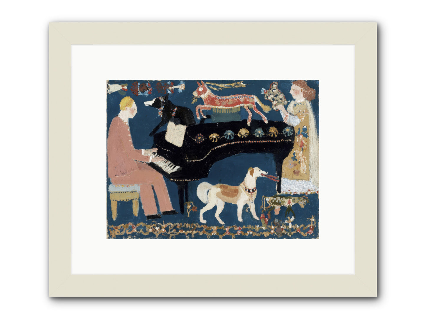 Playing Piano with wolves -- Framed Print - White 12x9