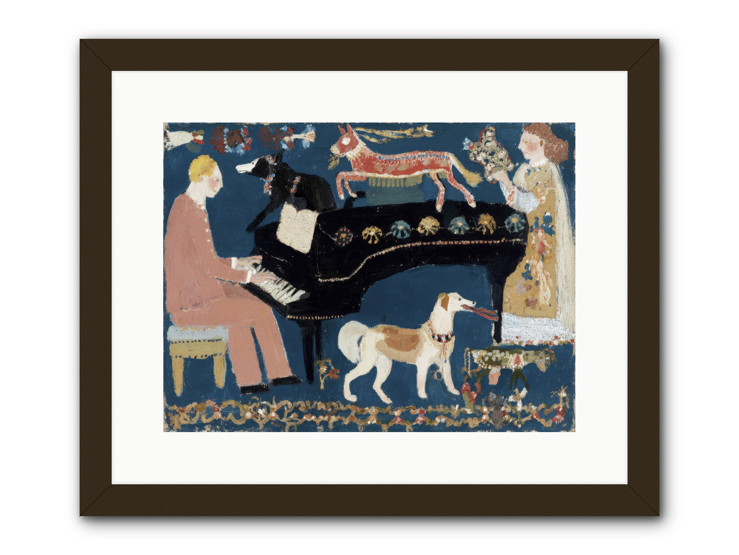 Playing Piano with wolves -- Framed Print - Black 16x12