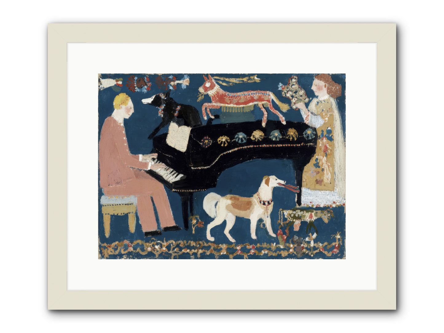 Playing Piano with wolves -- Framed Print - White 16x12