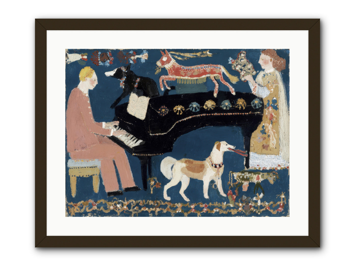 Playing Piano with wolves -- Framed Print - Black 24x18