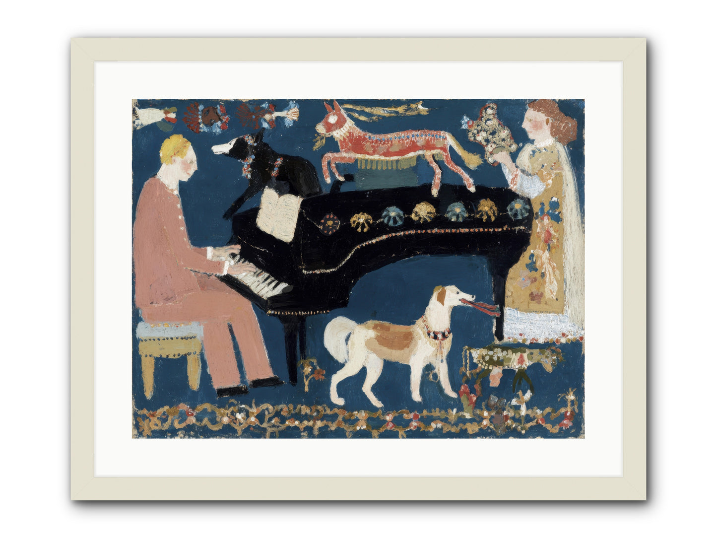 Playing Piano with wolves -- Framed Print - White 24x18