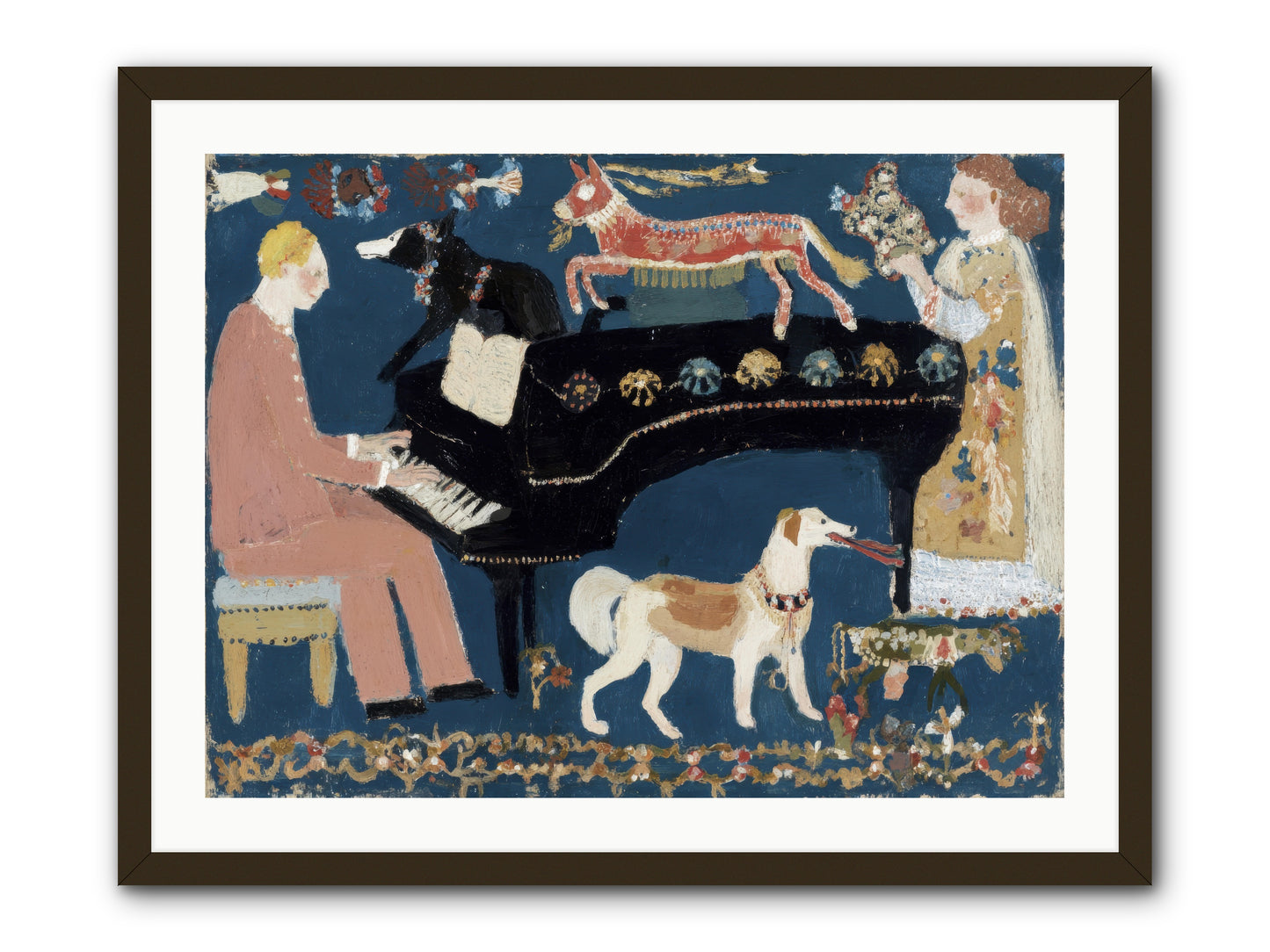Playing Piano with wolves -- Framed Print - Black 32x24