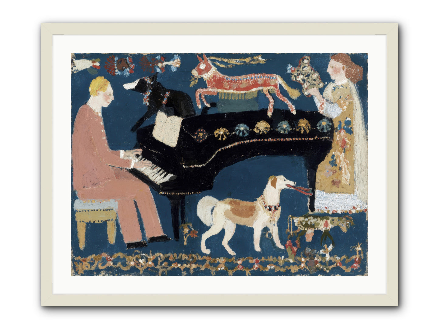 Playing Piano with wolves -- Framed Print - White 32x24
