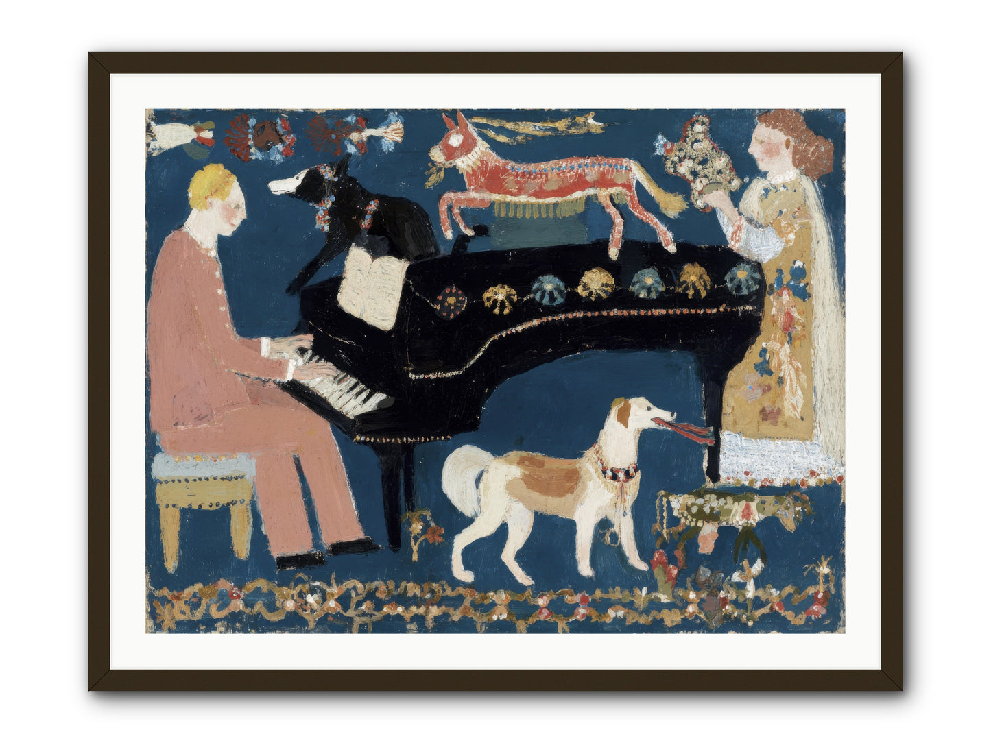 Playing Piano with wolves -- Framed Print - Black 40x30