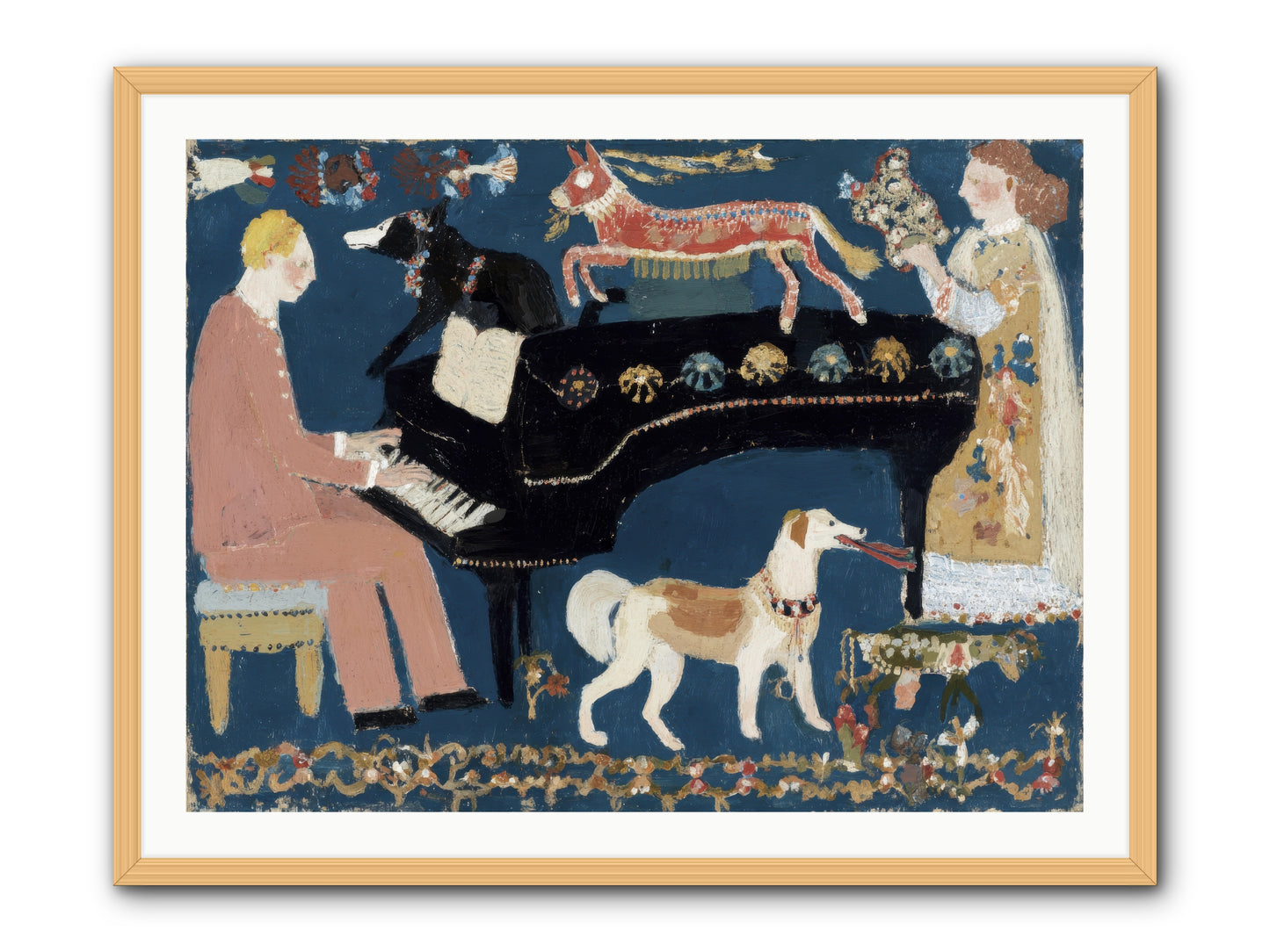 Playing Piano with wolves -- Framed Print - Natural 40x30