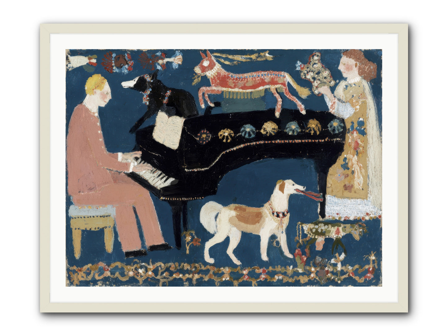 Playing Piano with wolves -- Framed Print - White 40x30